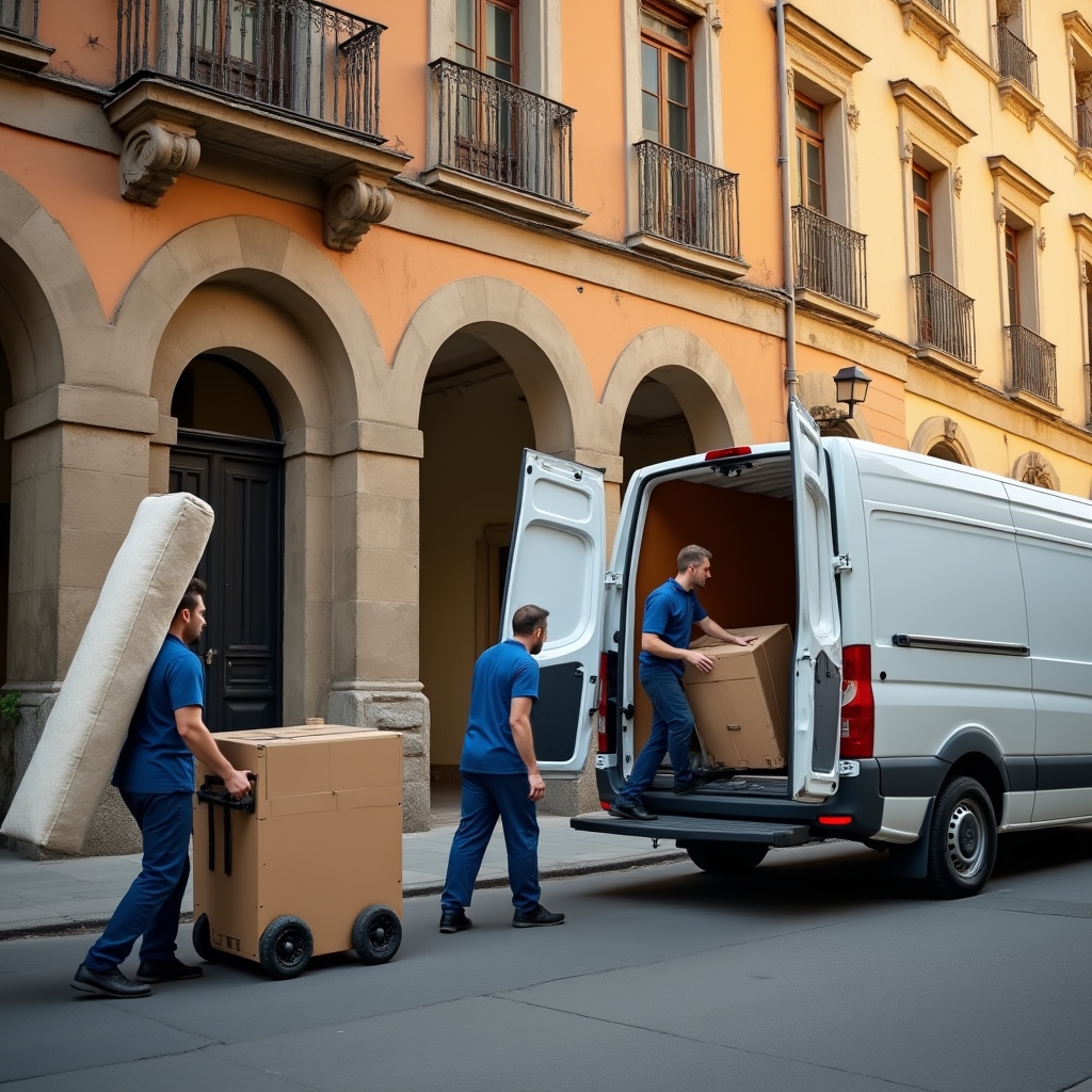 Operatori professionali che caricano mobili su camion durante sgombero appartamento