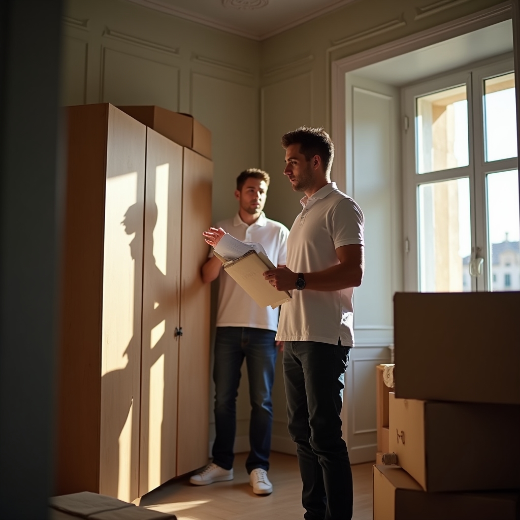 Tecnico che effettua sopralluogo in appartamento per valutare volume mobili da smaltire
